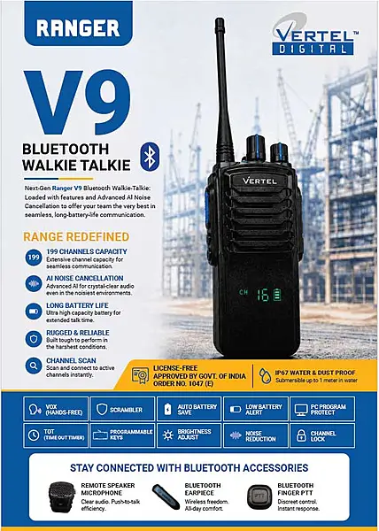 VERTEL RANGER V-9 BLUETOOTH LONG RANGE WALKIE